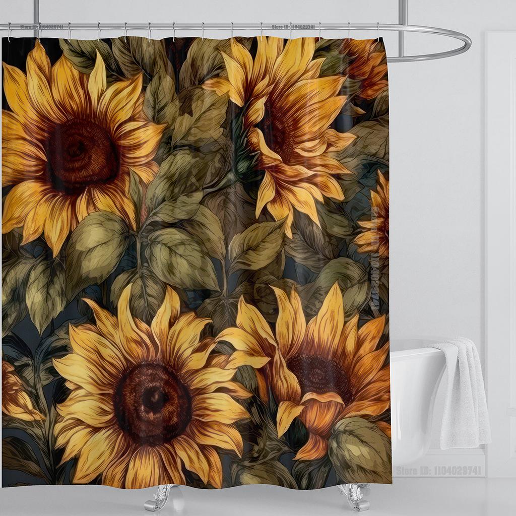 Sunflower Flower Shower Curtain Waterproof Shower Curtain Polyester Fabric 3D Printed Curtain Bathroom Decoration With Hooks