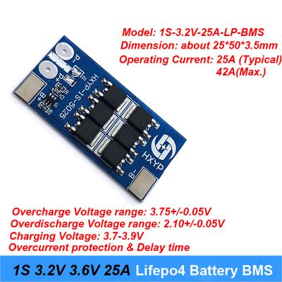1S 3,2 V 25 A lifepo4 Lithium-Eisenphosphat-Batterieschutzplatine 1 Zelle 3,6 V Überlade- und Entladeschutzmodul