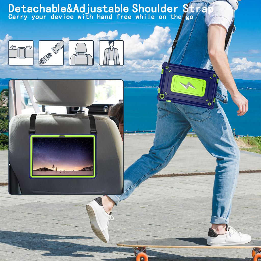 For Samsung Galaxy Tab A9+ Case Kickstand PC + Silicone Tablet Cover with Shoulder Strap