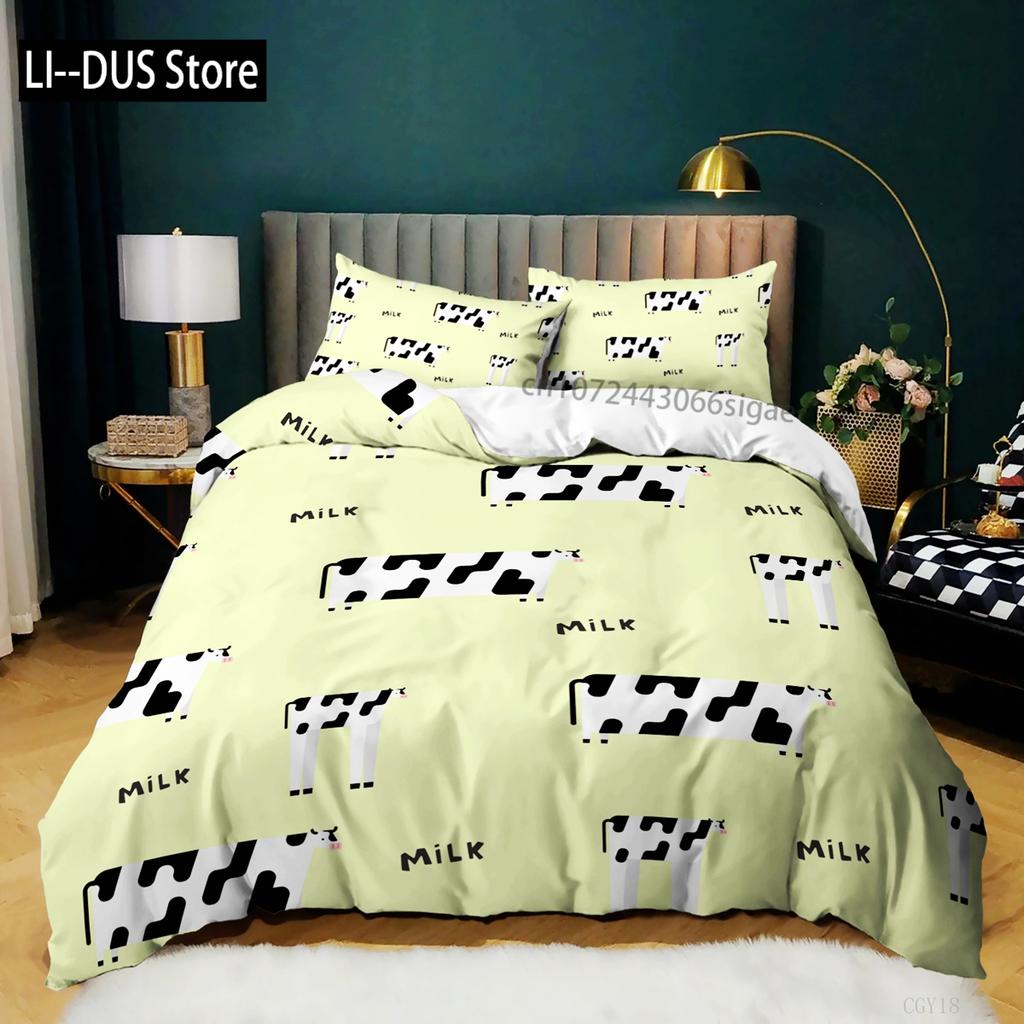 Cow Duvet Cover Set King Size Milk Cows Animal Bedding Set Microfiber Blue Sky And White Clouds Balloon Farm Theme Quilt Cover