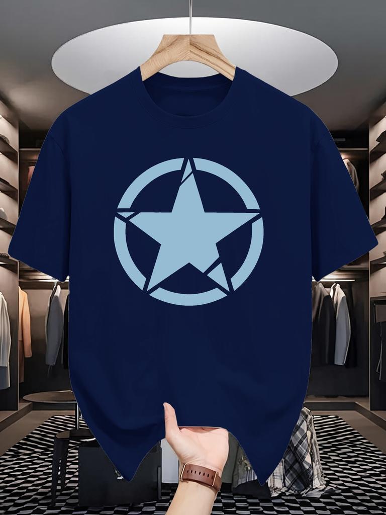 Minimal White Circle Star Graphic Unisexs Short Sleeve T Shirt Summer Crew Neck Loose Fit Retro Street Casual Daily Tops