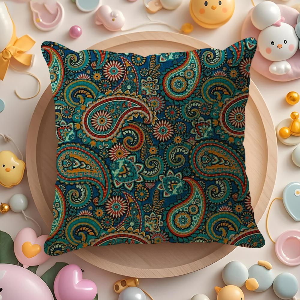 Painted Design P-Paisleys Cushion Cover Natural Linen Organic Fabric Double-Sided Printing Sofa Home Decor Gift Pillow Case