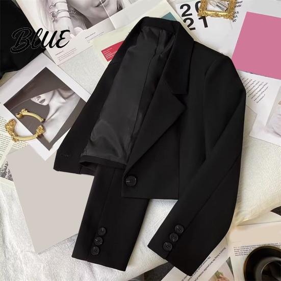 Suit Jacket Women Short Coat Lapel Long Sleeve Single Button Cardigan Style Solid Color Loose Fit Casual Business Simple Blazer