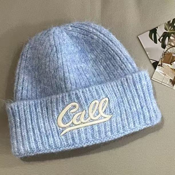 Autumn and winter new fashion letter embroidery knitted hat Korean version versatile solid color big head circumference shows the 