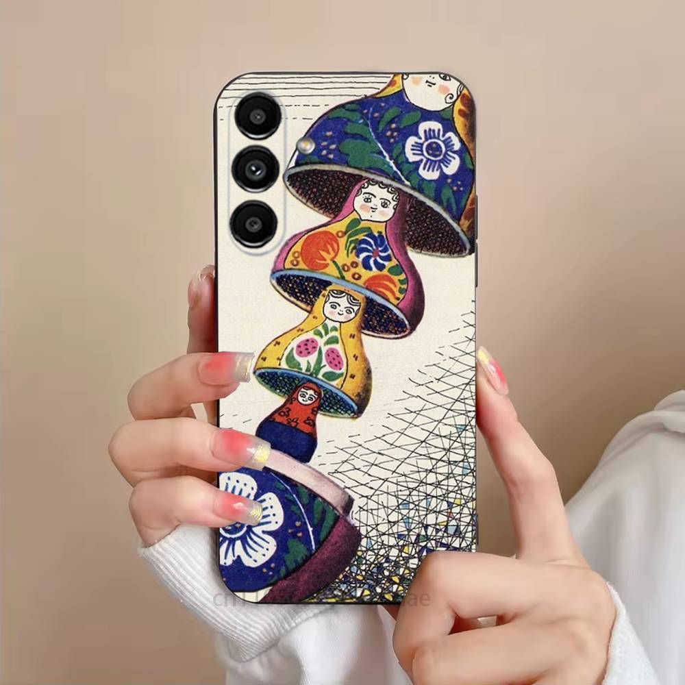 Cute Cool Russian Art Matryoshka Phone Case For Samsung S25,24,21,22,23,S30,Ultra,S20,Plus,Fe,Lite,Note,S10,S9,Black Soft Shell