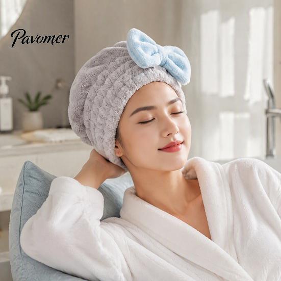 Lightweight Hair Turban for Bath Towel Wrap with Bow, Women Microfiber Turban, Extra Large Anti-Frizz Absorbent Long Thick Curly Super Drying Cap