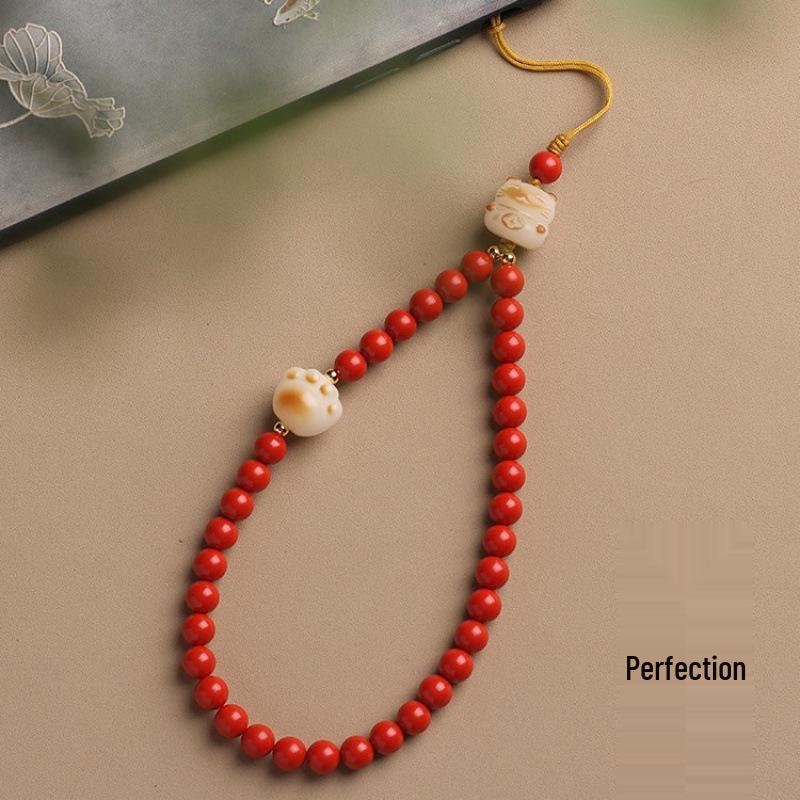 Natural Cinnabar Cat Paw Pendant: Red Sand Bodhi Lanyard - Cute, Fresh, and Stylish Chinese-Style Gift for Girls