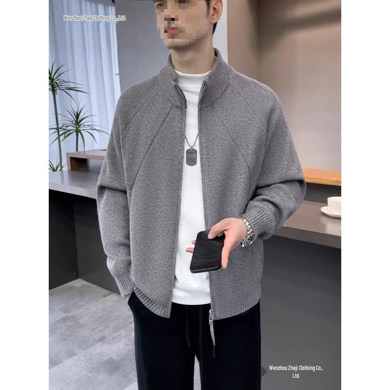 Men's Autumn Winter Knitted Cardigan Sweater - Stand-up Collar, Trendy, Versatile, Casual, Loose Fit Jacket.