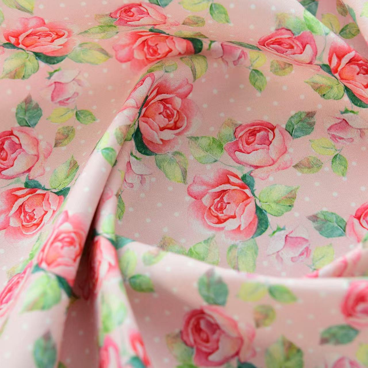 40s Poplin 100% Cotton Fabric, Floral Rose Print, Pastoral Style, DIY Handmade Material, Pure Cotton Cloth for Shirts, Dresses