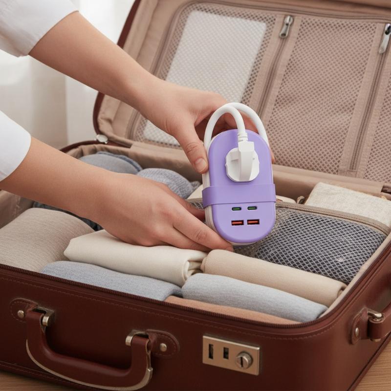 Pocket Power Strip Extension Cord 1Ac 2Usb 2Type C Socket Pure Minimalist Style Pd 15.5W Fast Charging Home Travel