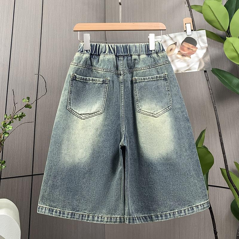 DIMANAF Plus Size 2025 Summer Women Jeans Shorts Pants Loose Basic High Waist Oversized Wide Leg Pants Elastic Waist