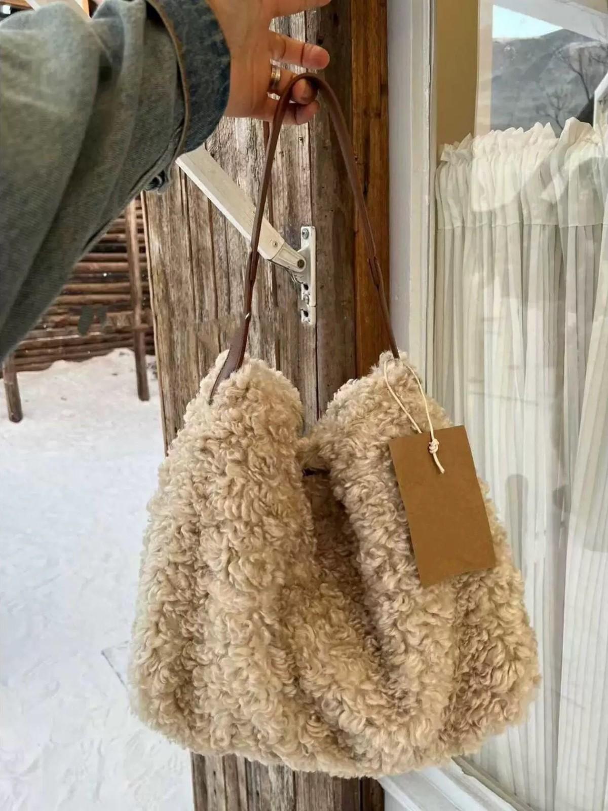 

Новая осенне-зимняя плюшевая сумка через плечо из овечьей шерсти, женская пушистая сумка большой вместимости хаки