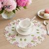 Quick-drying Placemat Embroidered Flower Placemat, Round Floral Coaster Heat Resistant Table Pattern Protector Mat for Dining Cup Vase Wedding