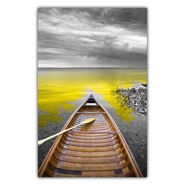 Aesthetic Fashion Port Scenery Canvas Painting Wall Art Lake Boat Poster Office Living Room Corridor Home Decoration Mural No Frame