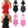 Women's Wetlook Bodysuit Latex Catsuit Open Lingerie Faux Leather Teddy Bodysuit Sleepwear