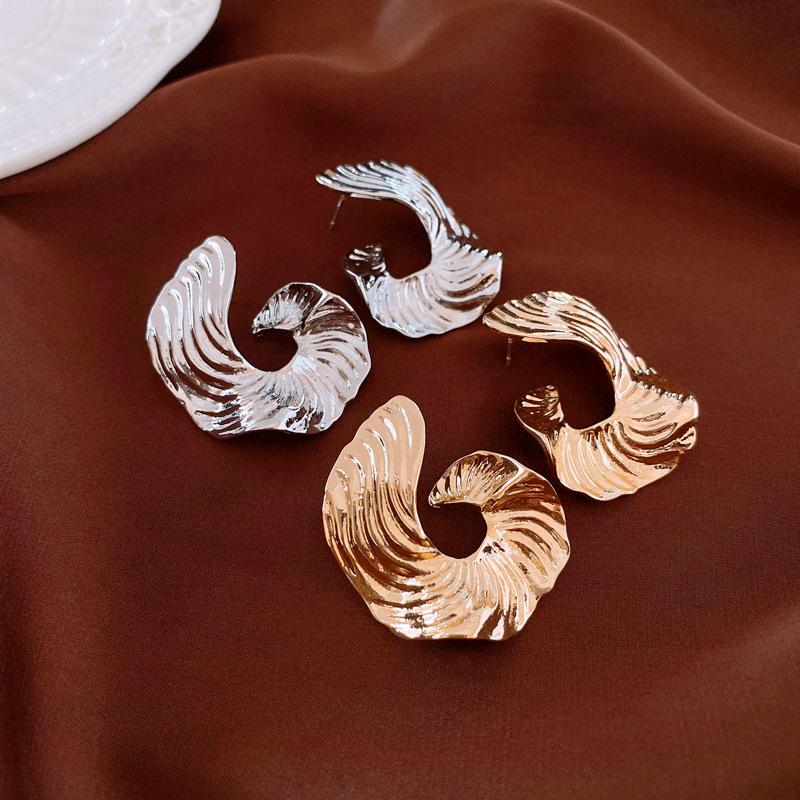 Metal Stripe Geometric Silver Needle Earrings Fashion Personality Irregular Temperament Earrings