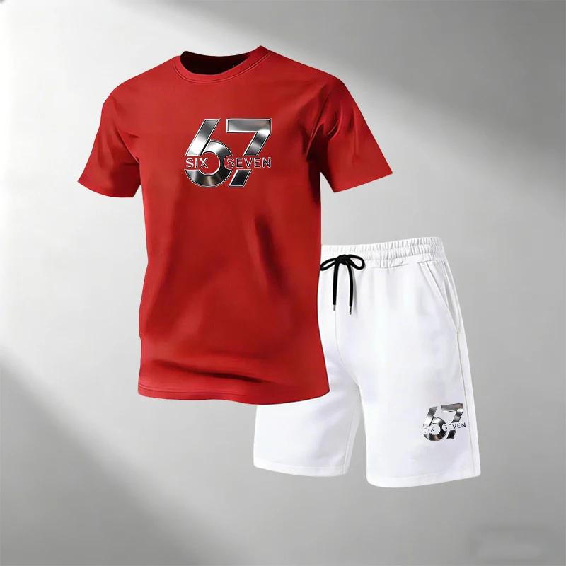 Hot Sale Men's 2 Piece T-Shirts Sets O-Neck Short Sleeve + Sports Shorts Breathable Quick Dry Casual Gym Home Outdoor Summer