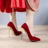 New Retro Wedding Shoes for Women, Red, Daily Wedding, Two High Heels, Thin Heels, Bridal Single Shoes