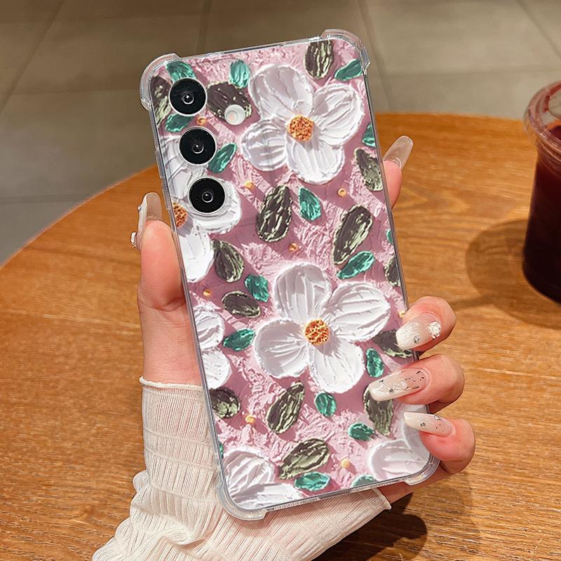 Oil Painting Flower Print Phone Case For Samsung Galaxy S26 S25 S24 S23 Ultra S22 Plus S21 S24 S25 FE Clear Shockproof TPU Cover