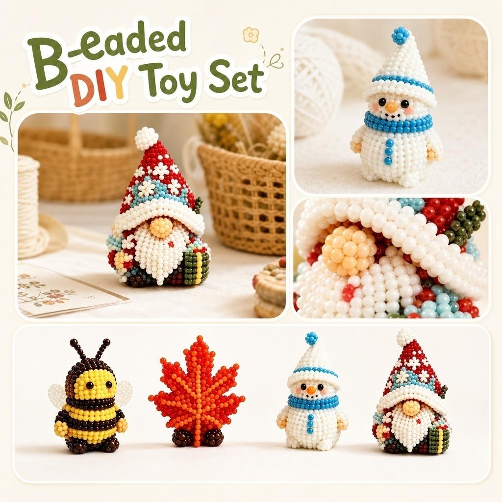 3D Perlen Saison-Gnom DIY-Set 4-teilig Handgefertigtes Perlenbastelset für Anfänger und Erwachsene Heimdekoration und Geschenk