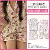 Spring and Summer High-end Pajamas Women's Short-sleeved Three-piece Set Casual Women's Imitation Cotton Loungewear Large-size Set