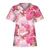Women's Casual  Wear Printed Short-sleeved V-neck Tops  Workwear Pocket Tops