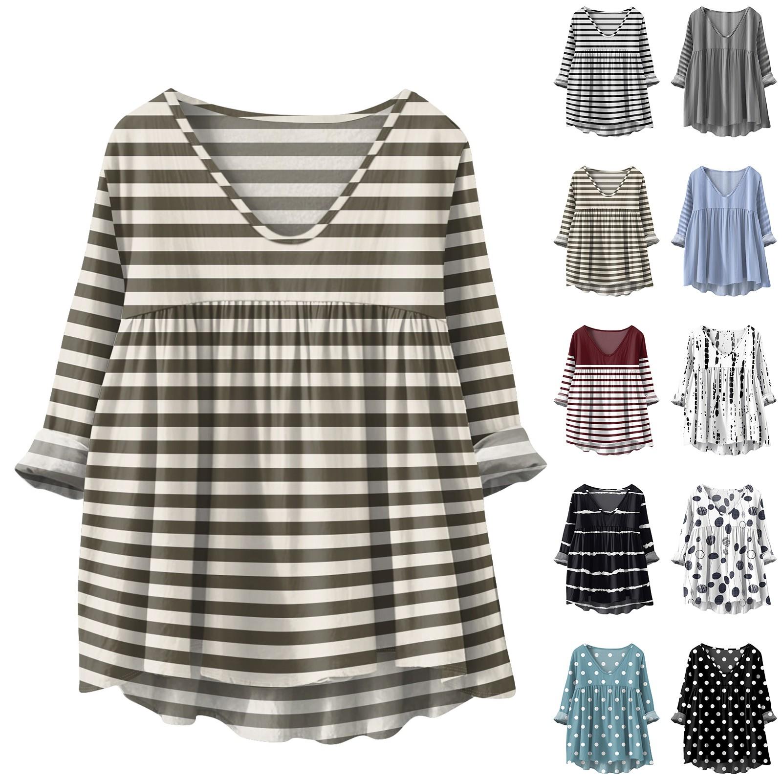 

Women s Fashionable And Casual Shirt Long-sleeved V-neck Print Cotton And Linen Blouse S