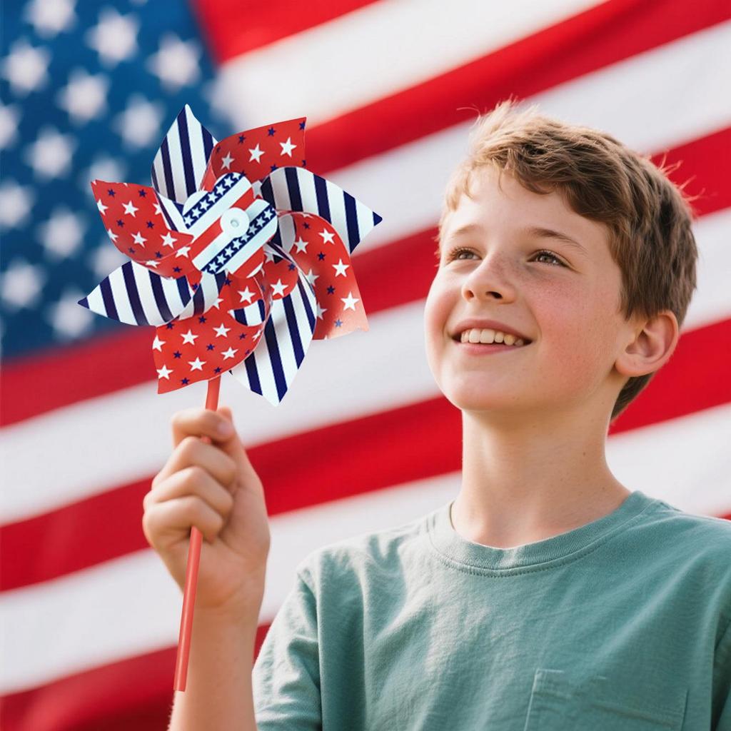 10 Pack Pinwheels Patriotic Decorations, American Flag Stick Wind Spinners With Stake For Independence Day, Memorial Day Julys Of 4th Party Supplies