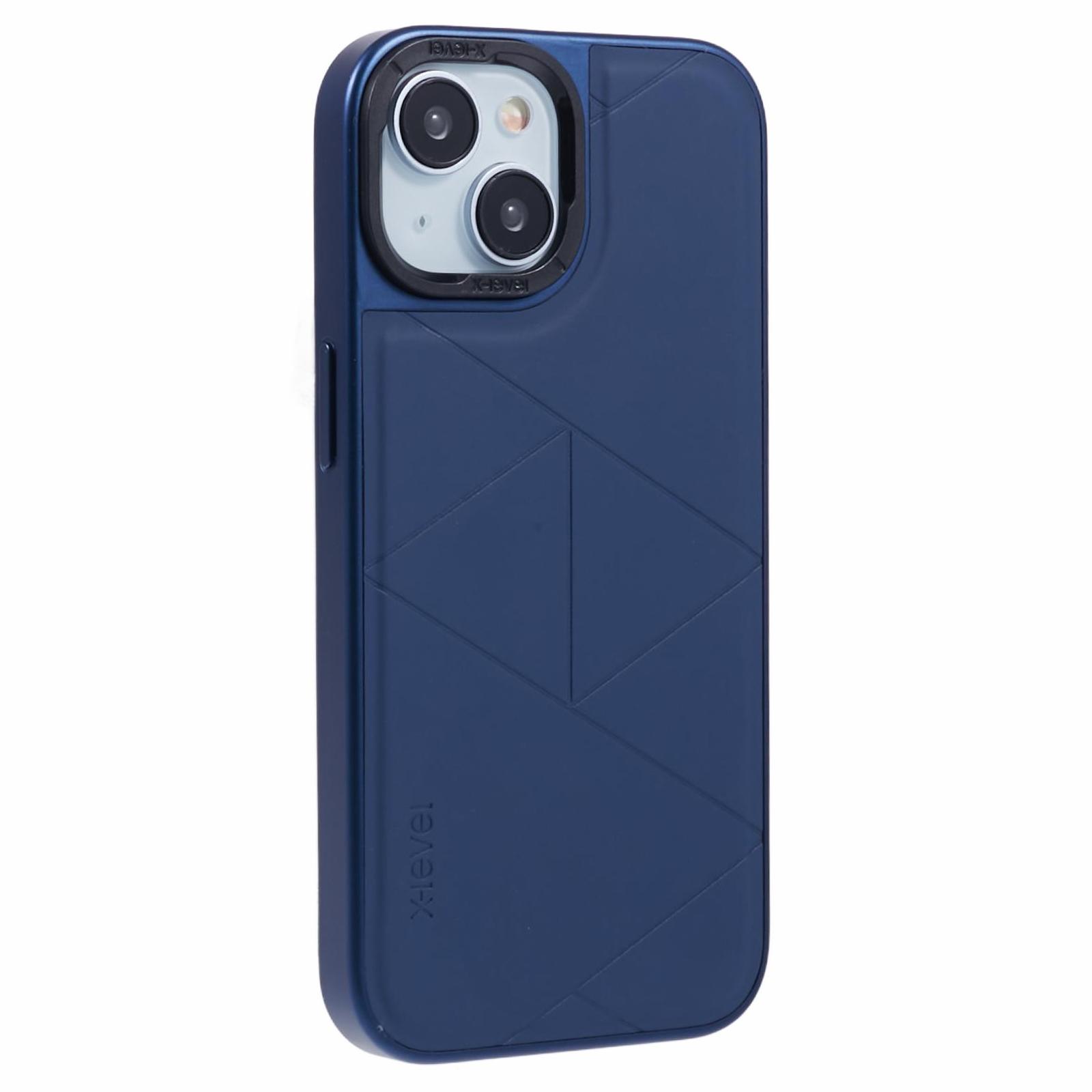 

X-LEVEL For iPhone 15 Case Shockproof Geometric PU Leather Back Cover Blue