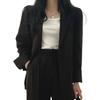 Women Spring Autumn Suit Coat Lapel Long Sleeve Flap Pockets Solid Color Loose Fit Casual Blazer Workwear