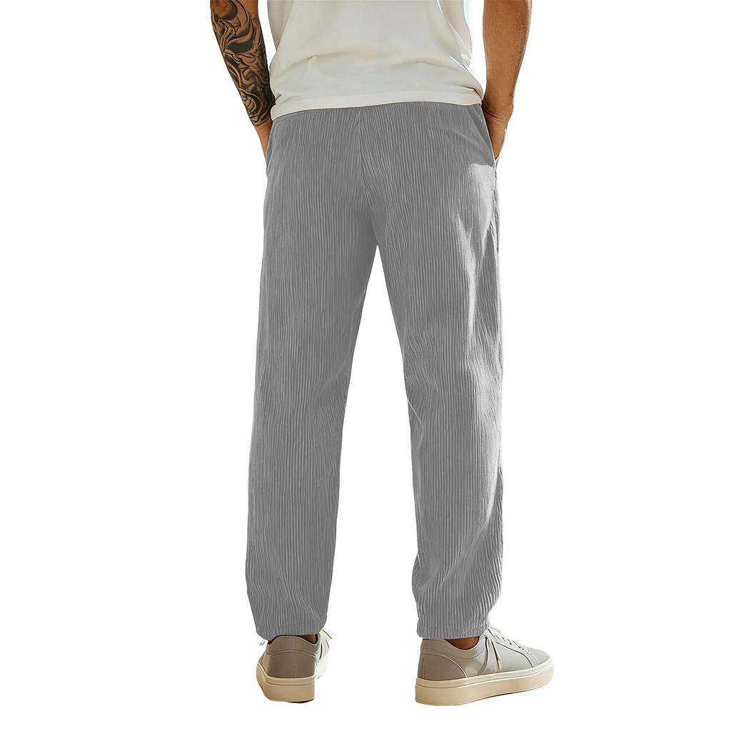 Mens Casual Corduroy Pants Elastic Waist Drawstring Sweatpants Casual Baggy Straight Cargo Pants Streetwear