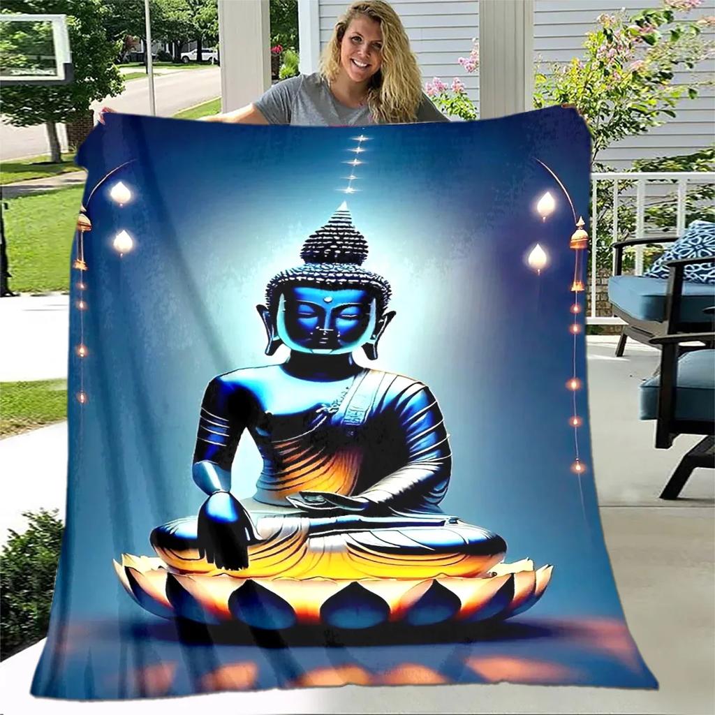 Buddha Sakyamuni Buddhisme Tro Religion Blødt Plys Tæppe, Flanel Tæppe Kastetæppe til Stue Soveværelse Seng Sofa Bed