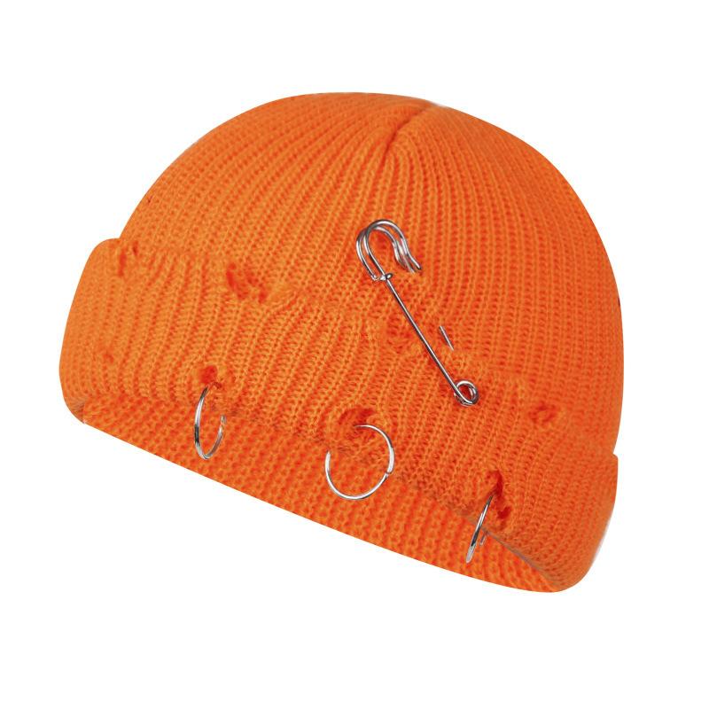 Women Girls Y2k Gothic Beanie Winter Knit Hats Trendy Metal Rings Pin Hip Hop Streetwear Harajuku Skull Cap Emo Scene Grunge
