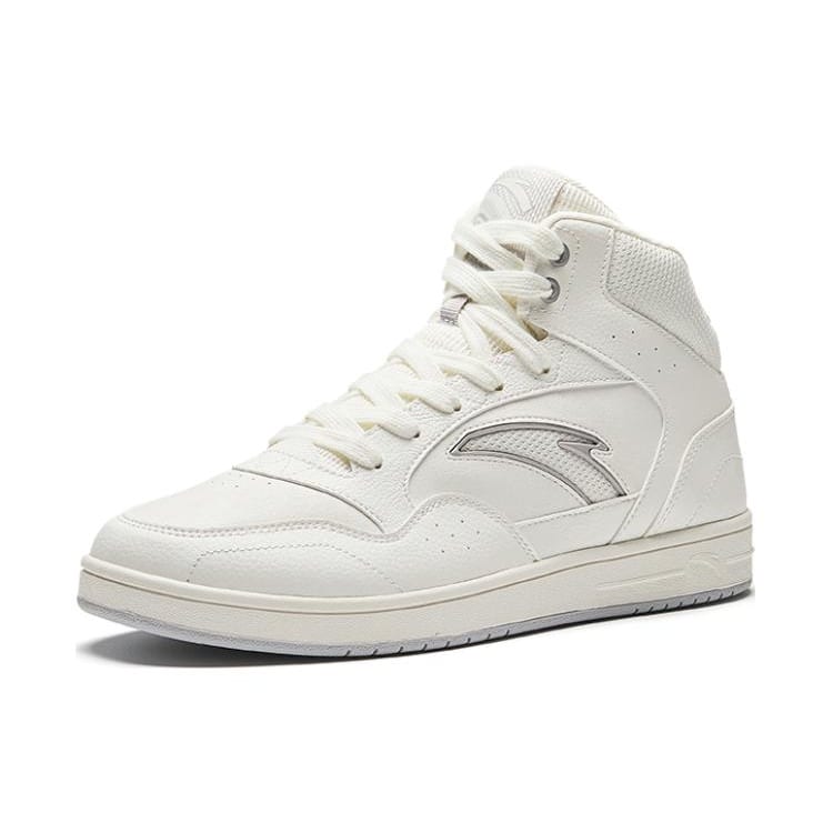 Anta Textile, Synthetic Leather Comfortable Cushioning, Wear Resistant High Top Skateboard Shoes Men's Ivory White 912348087-1