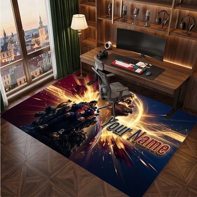 Lamine Yamal Custom Crystal Velvet Rug, Personalized Name Text Print, Football Logo Soft Non‑Slip Floor Mat Home Decor Gift