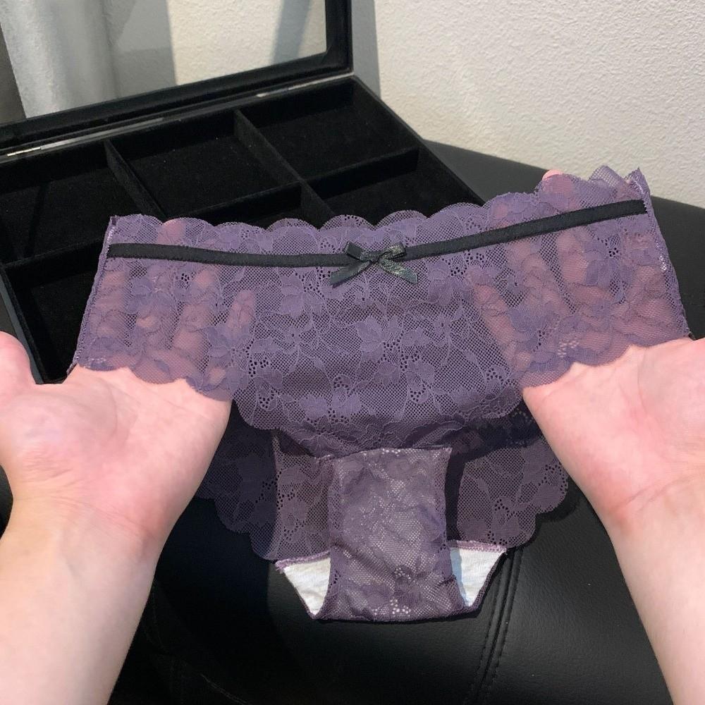 Sweet Bow Lace Flower Panties Transparent Low Waist French Style Briefs Lace Mesh Briefs Lady