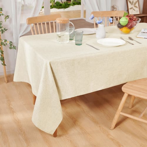Deconovo Tablecloth, Water-Repellent and Stain-Resistant, Nordic Linnet, Solid Color, Rectangular, 6 Colors, 140x220cm, Beige