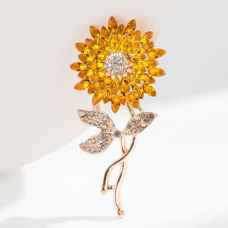1PC Stylish Plant Brooch for Jackets Unique Sunflower Jewelry Accessory Handmade Drip Resin Brooch Shiny Rhinestone Flower Pin