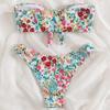 Floral Print Bandeau Bikini Set Off Shoulder Push Up Swimsuit Women Tube Top Bikinis Knot Swimwear 2025 Sexy Summer Bathing Suit