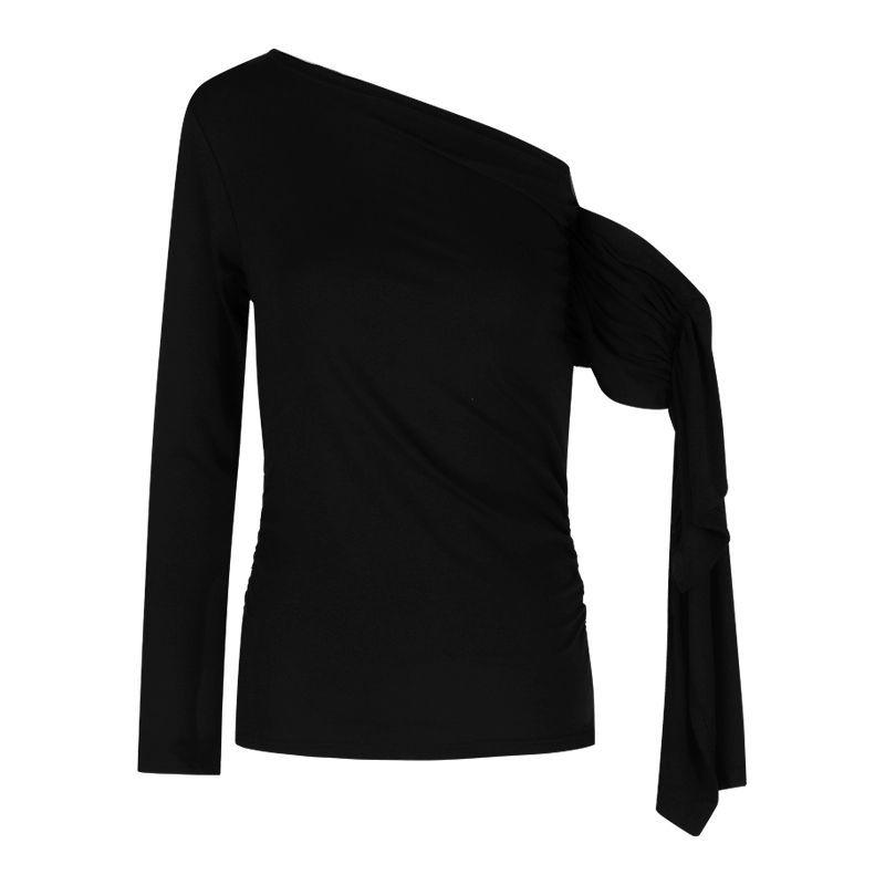 Spicy Asymmetrical One-Shoulder Long-Sleeve Slim Fit T-Shirt for Women - Spring Slimming Bodycon Base Top