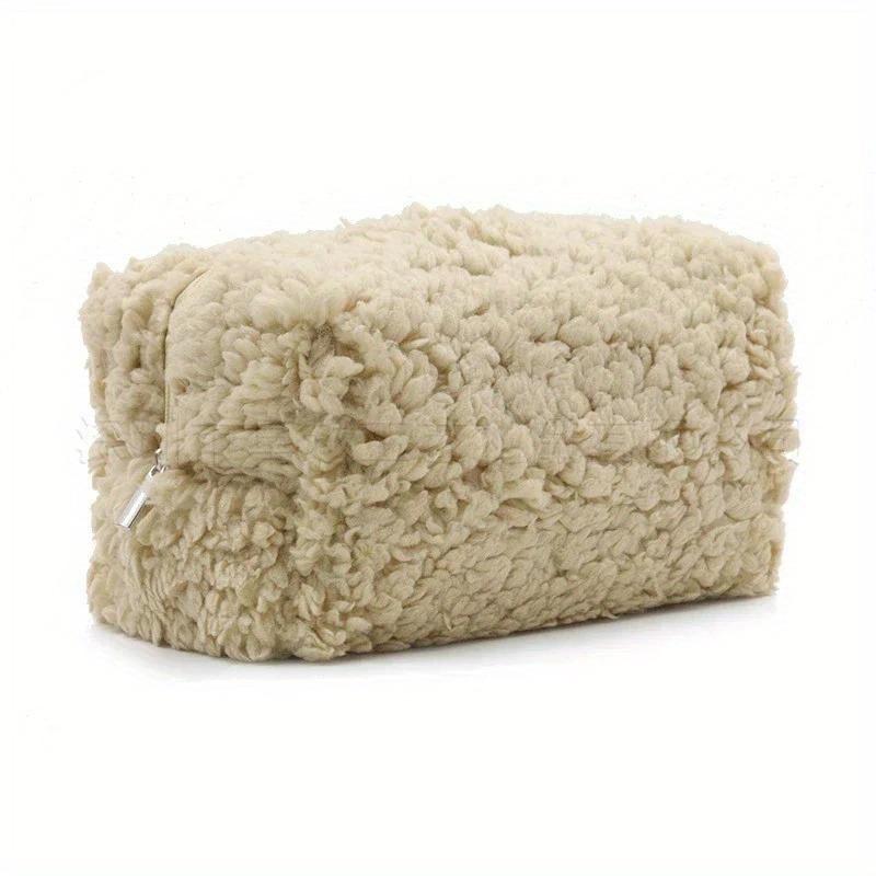 Neceser pequeño de lana de cordero, bonito organizador de maquillaje de peluche, estuche para lápices kawaii, monedero de viaje, almacenamiento para el hogar