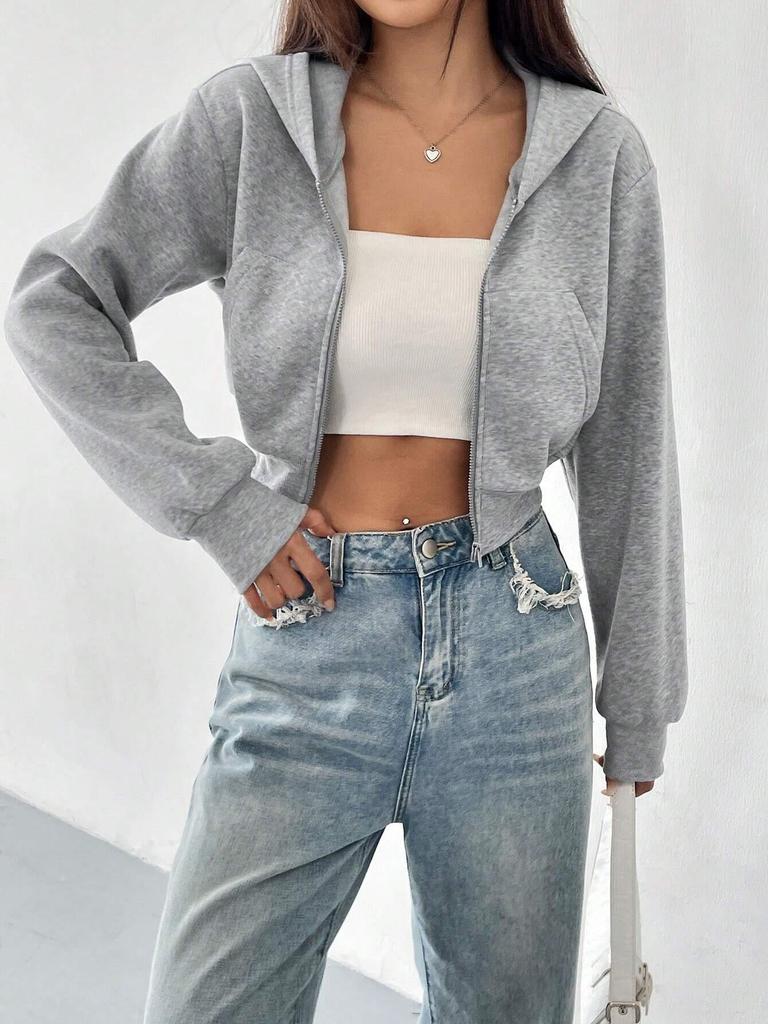 Stylisches Kapuzenpullover mit kurzem Reißverschluss und langen Ärmeln