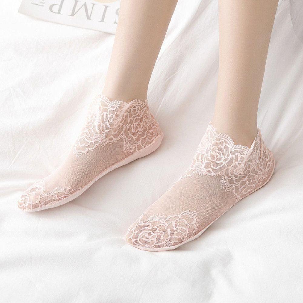 5Pairs Flower Transparent Tulle Socks Thin Tube Socks Women Fashion Mesh Lace Socks  Summer