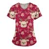 Women's Christmas Printing Short Sleeve V-neck Tops Working Pocket Blouse