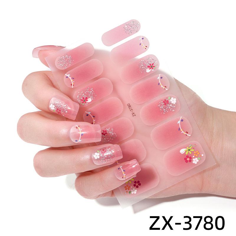 Smudge-dyed Semi-transparent Nail Stickers 3D Nail Polish Film Nail Stickers Onion Pink Checkered Adhesive Nail Stickers
