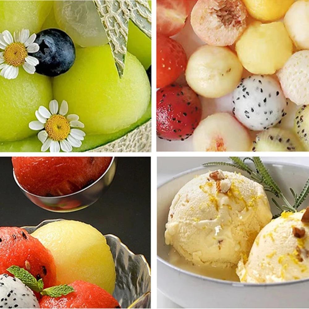 Stainless Steel Ice Cream Scooper Multifunctional Pressable Fruit Spoon Dual-Purpose Ice Cream Ball Spoon Kitchen Supplies