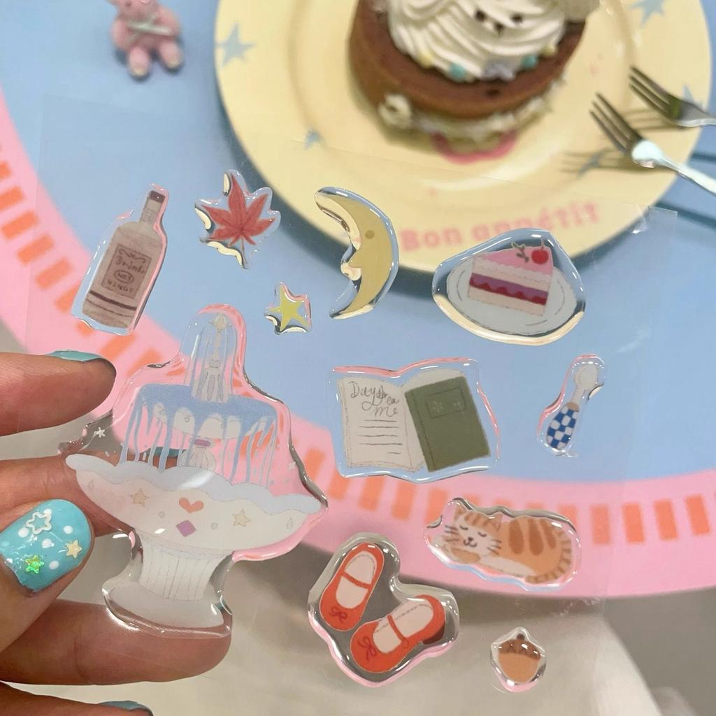 Cute Cake Wishing Pool 3D Relief Resin Sticker Girl Phone Case Laptop Transparent Jelly Decal Stationery Notebook DIY Decoration