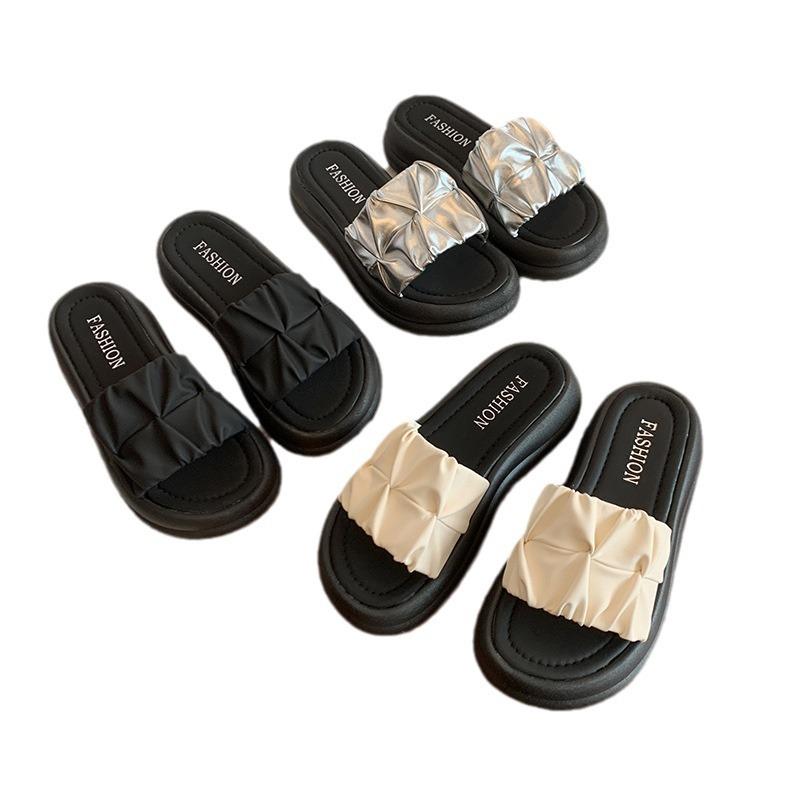 Platform slippers female summer outer wear fairy new fashion casual niche beach silver one-word slippers female