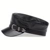 Moda Donna Fibbia Grande Cintura Cappello in Pelle Primavera Autunno Cappelli da Marinaio Nero Berretto da Donna Cappelli Piatto Capitano Militari da Uomo