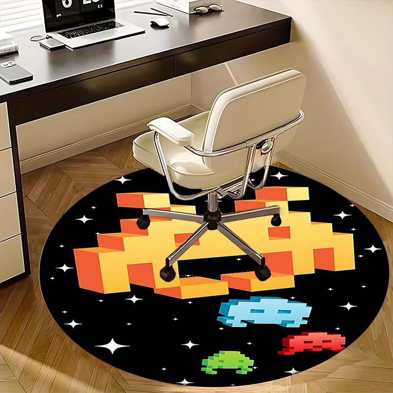 Space Invaders,Pixel Art Chair Mat Round Rug Office Carpet, Machine Washable, Non Slip, Suitable for Living Rooms, Bedrooms
